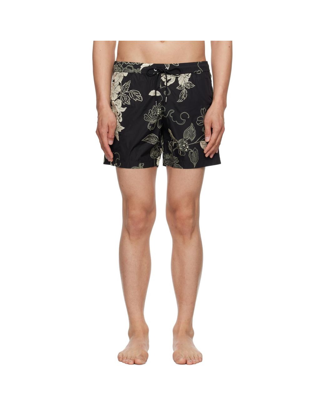 Moncler Black Floral Print Swim Shorts for men