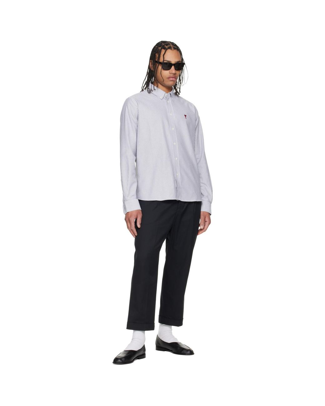 AMI Black Cotton Ami De Coeur Oxford Shirt for men