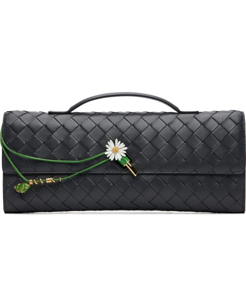 Bottega Veneta Black Daisy Closure Andiamo Clutch