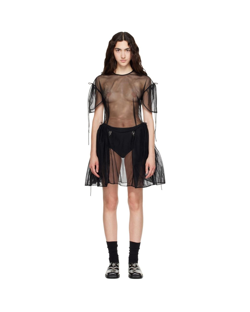 Simone Rocha Black Puff Sleeve Cord Hip Minidress