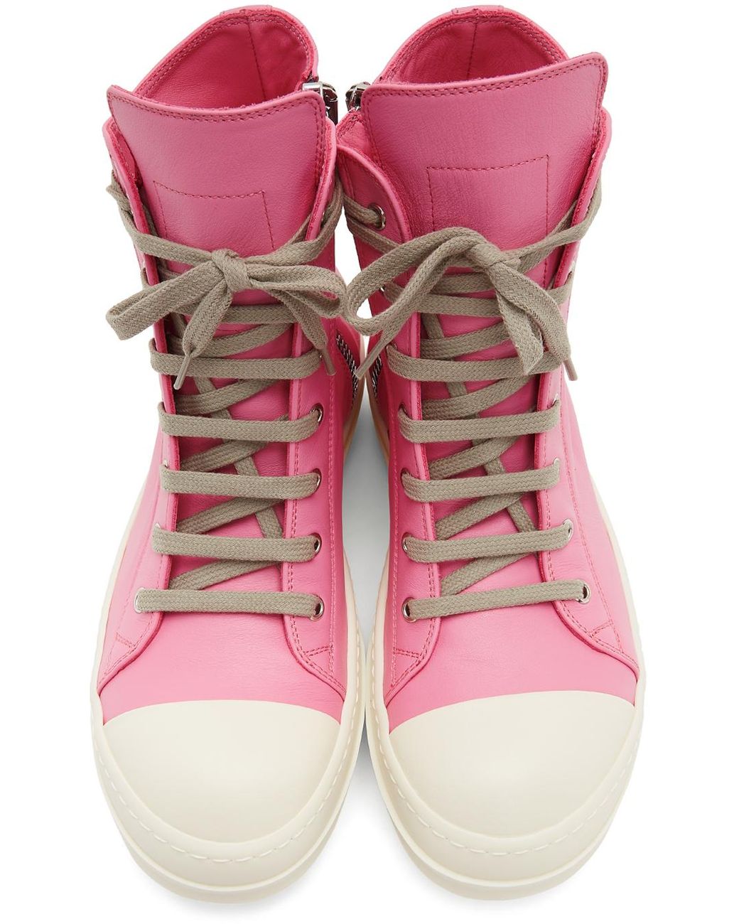 Rick Owens Pink Calfskin High Sneakers for Men