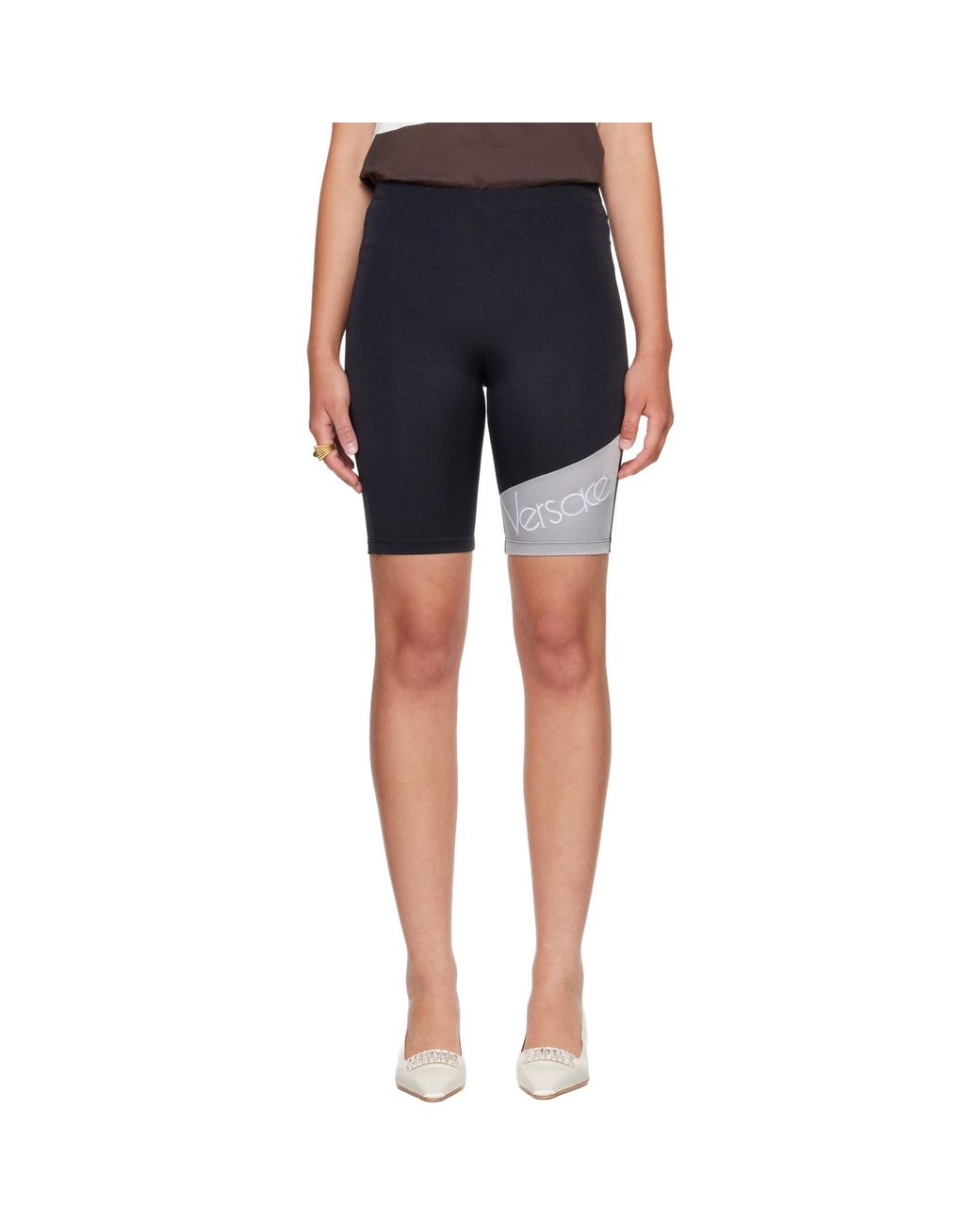 Versace Blue Embroidered-Logo Bicycle Shorts