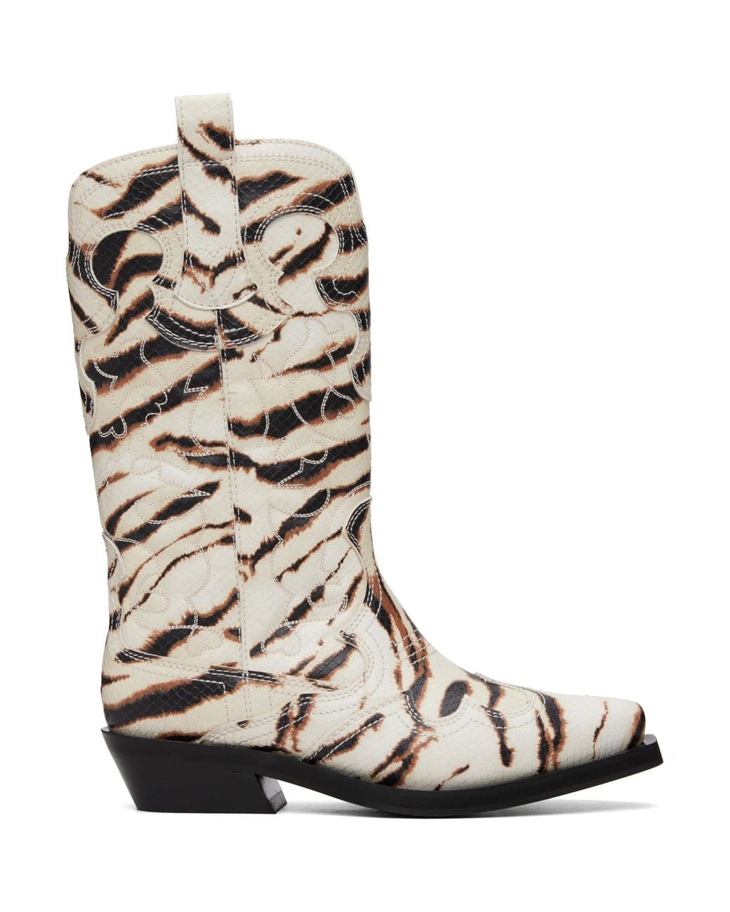 Ganni Brown Off- Mid Shaft Embroidered Western Boots
