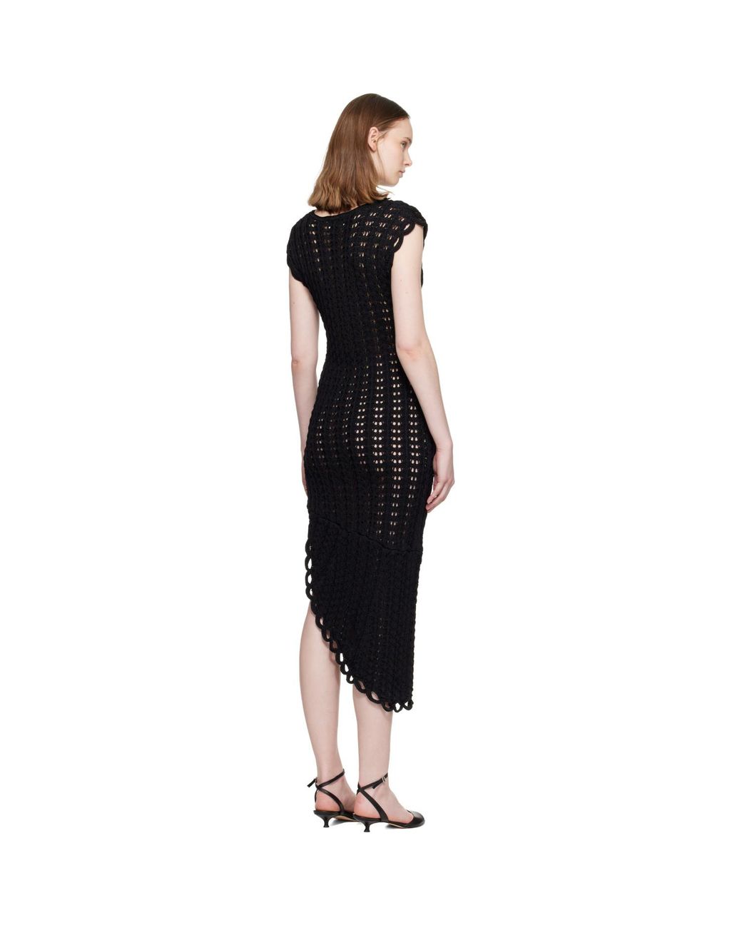 Loulou de Saison Black Malena Ruffled Crochet Midi Dress