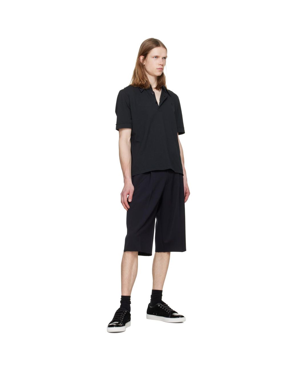 Lanvin Black Dbb1 Patent Leather & Suede Sneakers for men