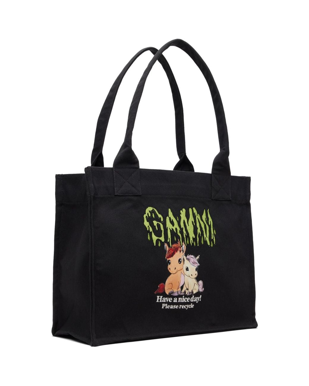 Ganni Black Pony Printed Large Tote