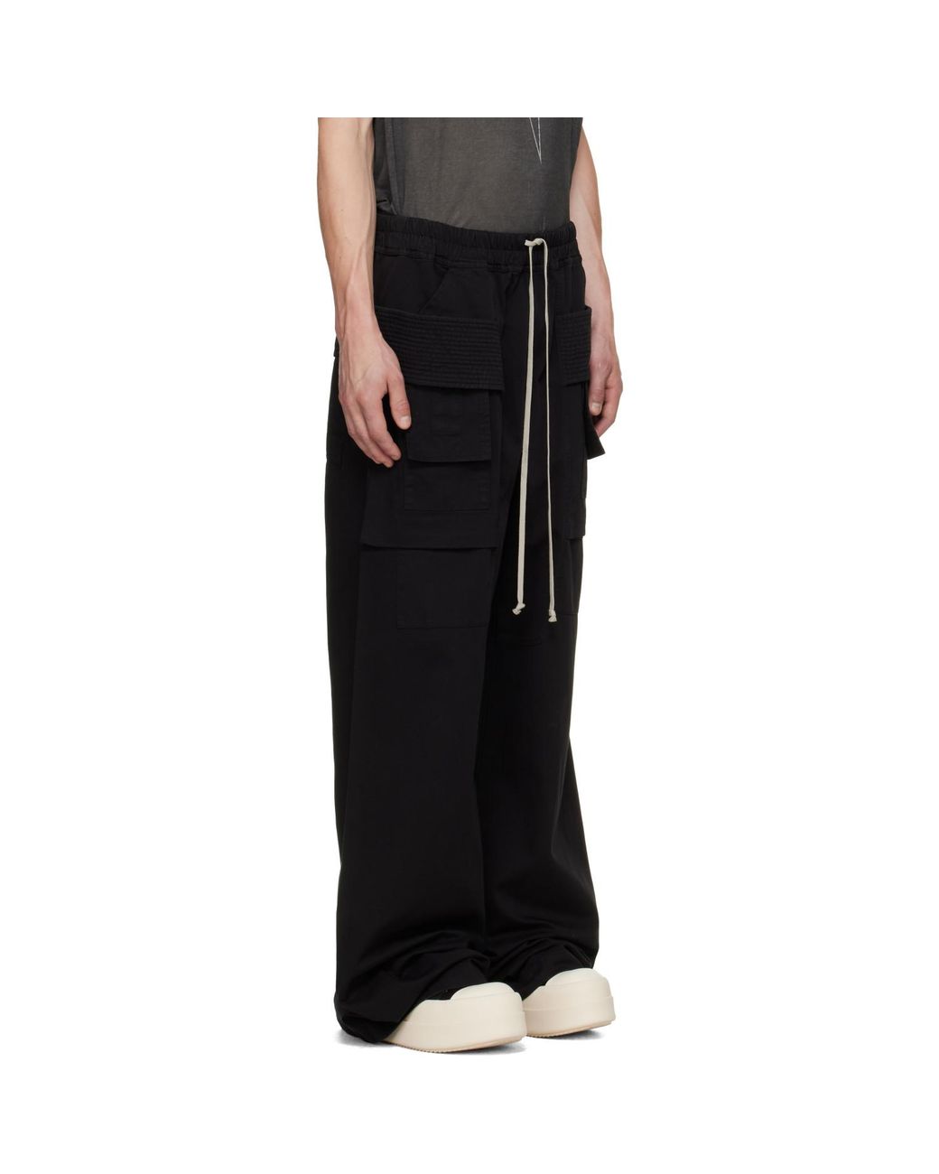 Rick Owens Black Tower Creatch Wide Cargo Drawstring Pants for men