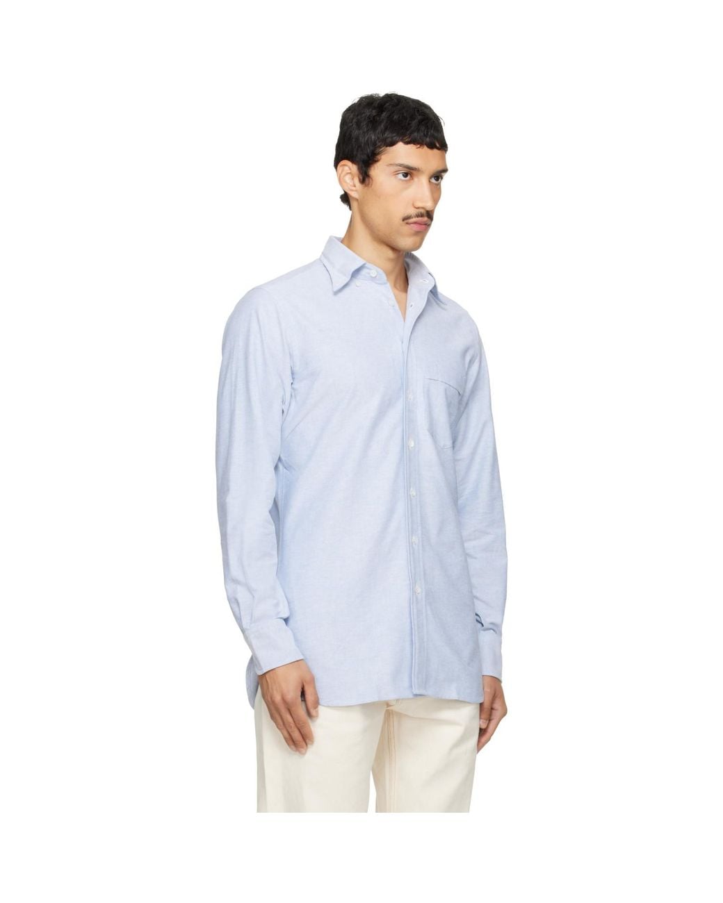 Drake's Blue Cotton Oxford Cloth Button-Down Shirt for men