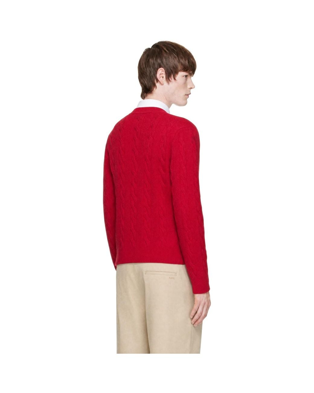 AMI Red Cable Wool Cardigan for men