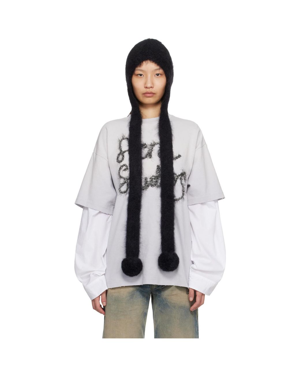 Acne Black Mohair Earflap Hood