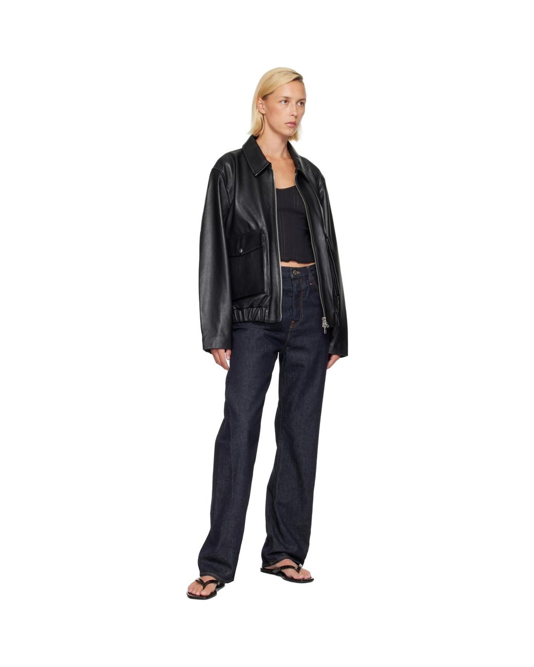 Citizens of Humanity Black Zip Front Leather Bomber Jacket