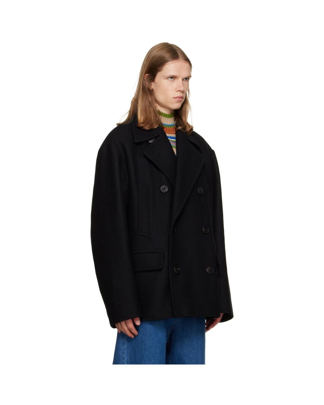 Dries Van Noten Black Double-Breasted Coat for men