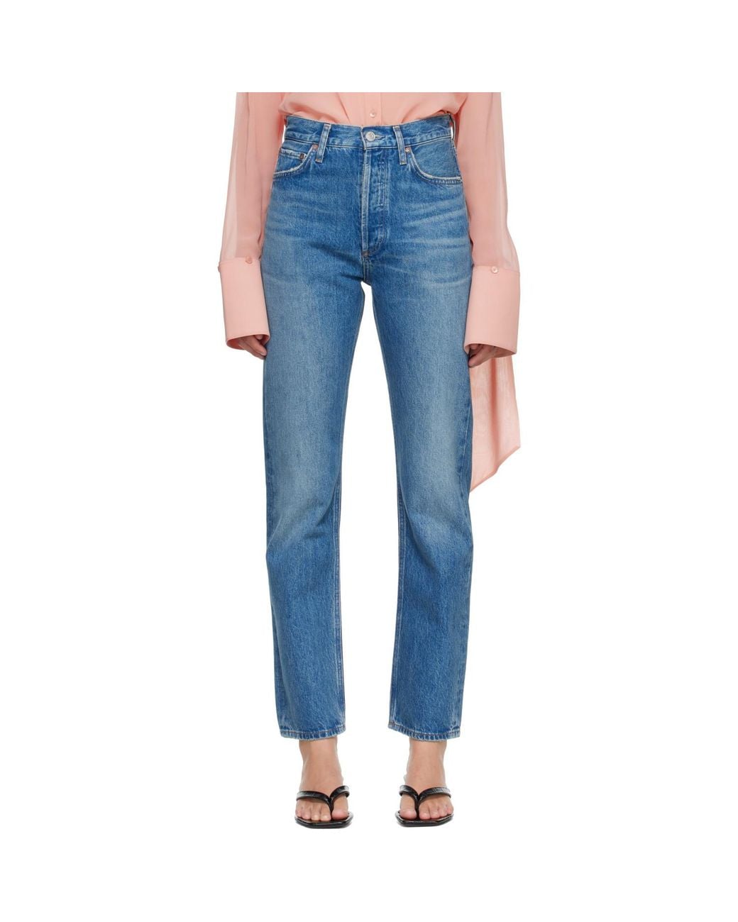 Agolde Blue 90's Pinch Waist High Rise Straight Jeans