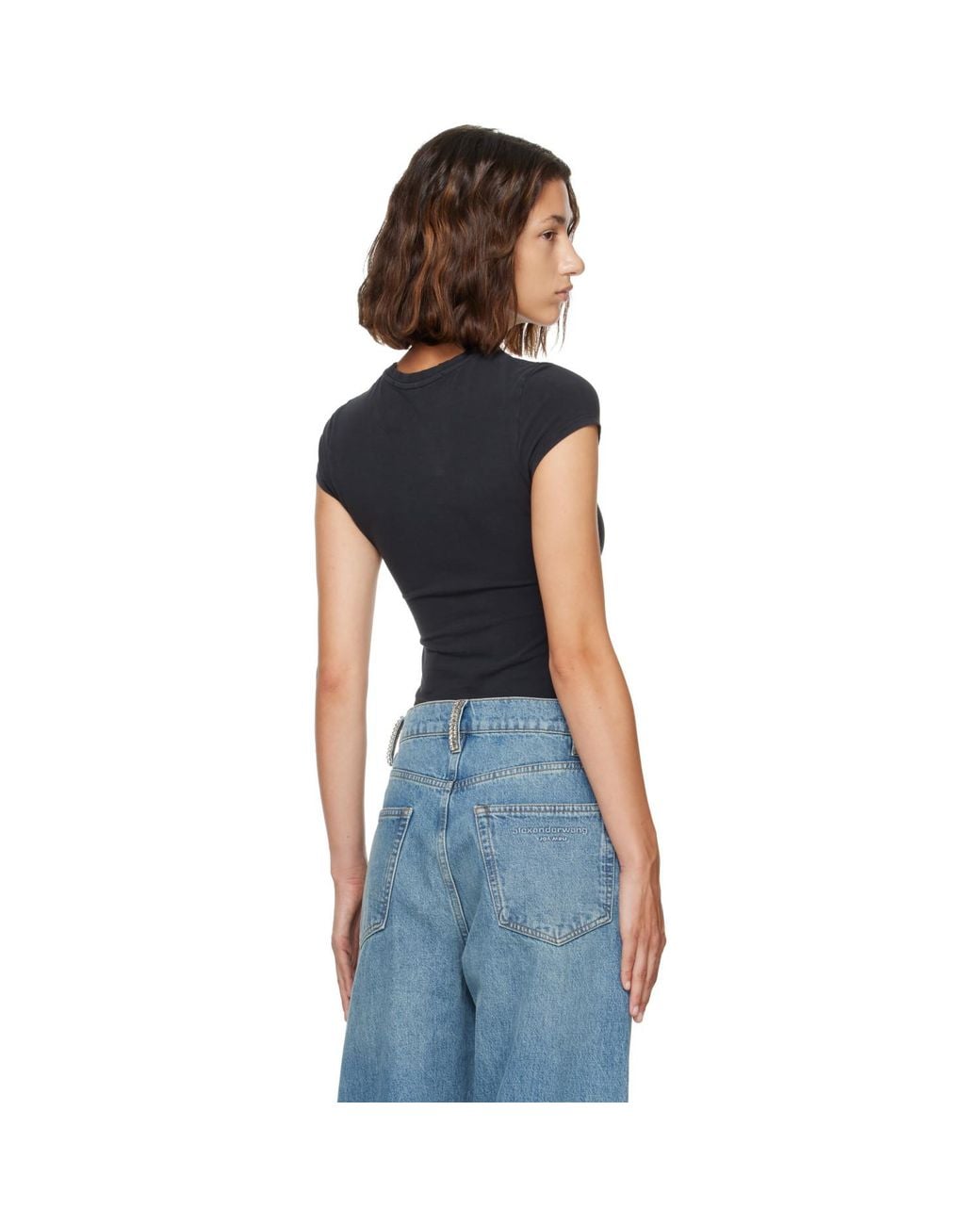 Alexander Wang Blue Crystal Hotfix Graphic Fitted T-Shirt