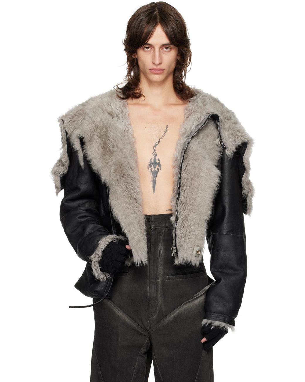 Rick Owens Porterville Cropped Alice Shearling Parka in Black for