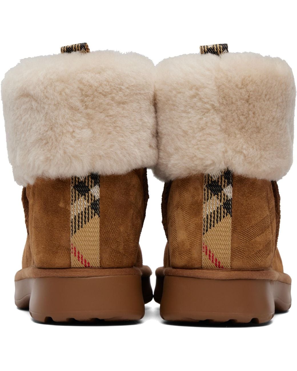 Burberry Brown Tan Check Shearling Flint Ankle Boots