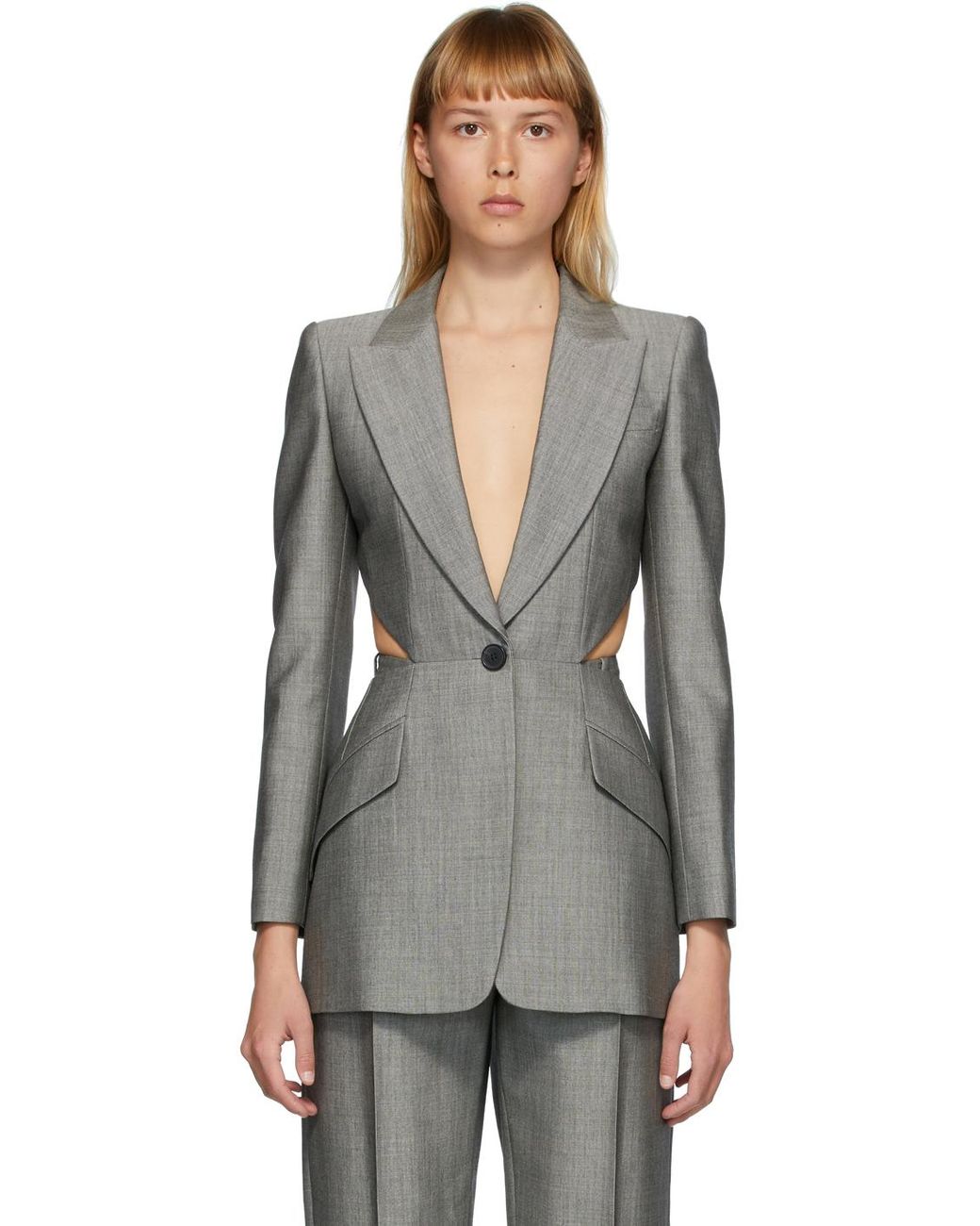 Alexander McQueen Grey Cut-out Blazer in Gray | Lyst