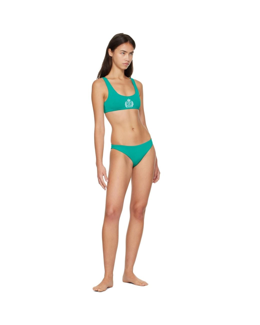 Sporty & Rich Green Ny Crest Claudia Bikini Top