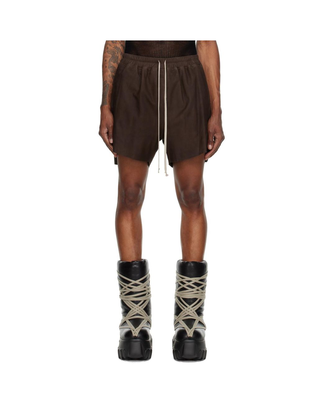 Rick Owens Brown Rick S Boxers Leather Shorts for men