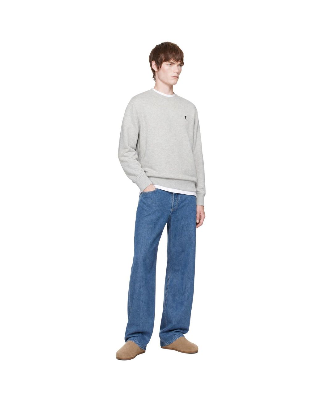 AMI Gray Cotton Ami De Coeur Sweatshirt for men