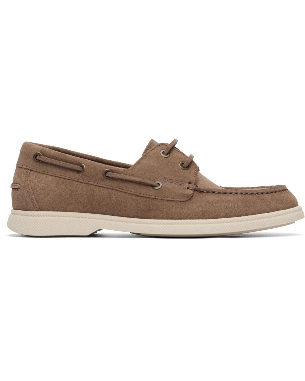 Boss Brown Suede Lace-Detail Boat Shoes for men