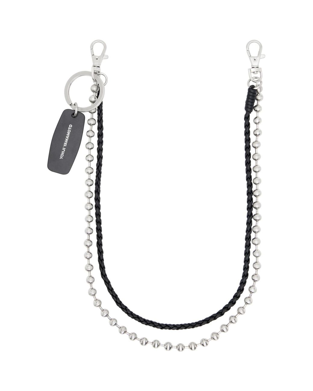 Y-3 Black Braided Leather & Ball Chain Keychain for men