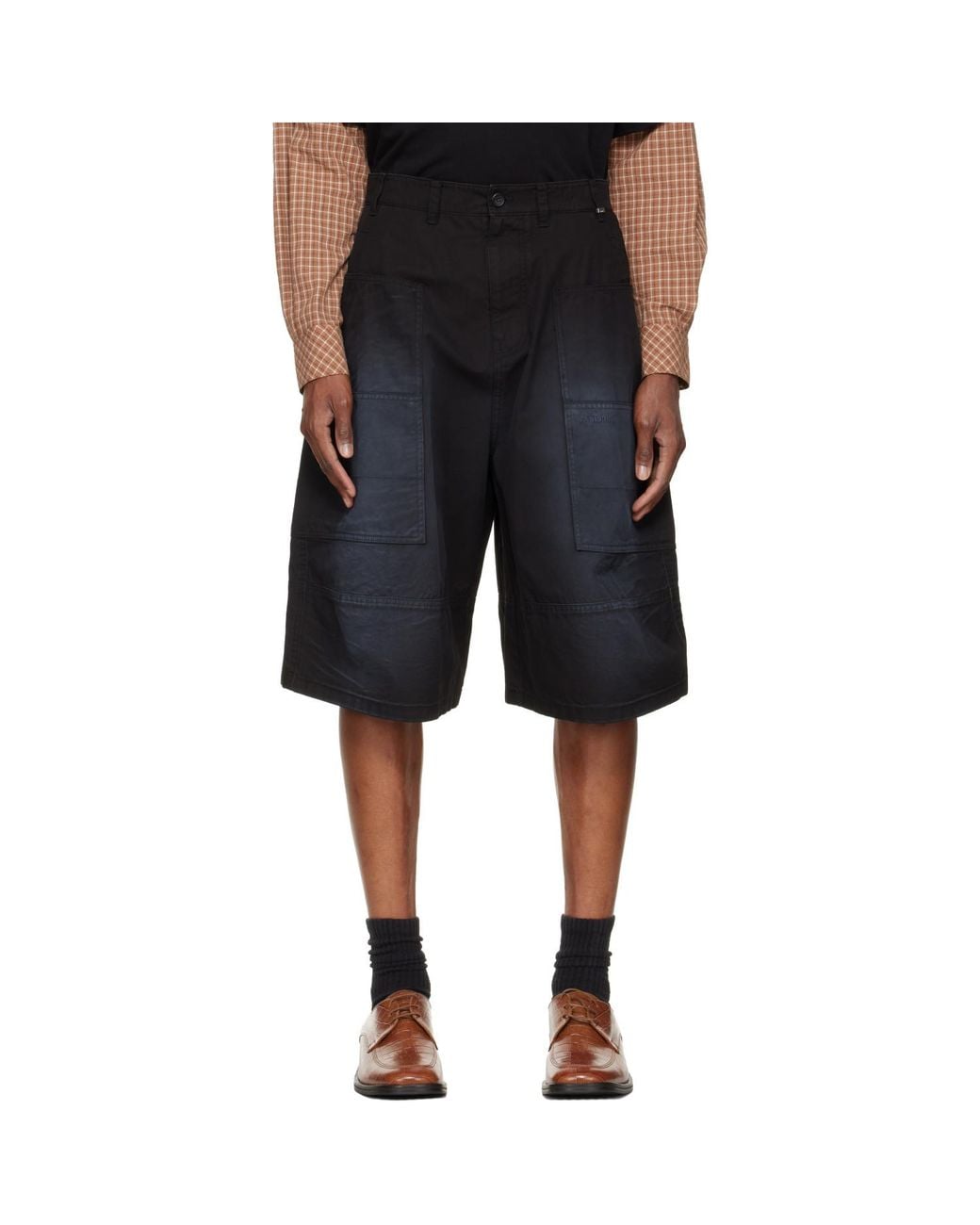 we11done Black Washed Bermuda Cargo Shorts for men
