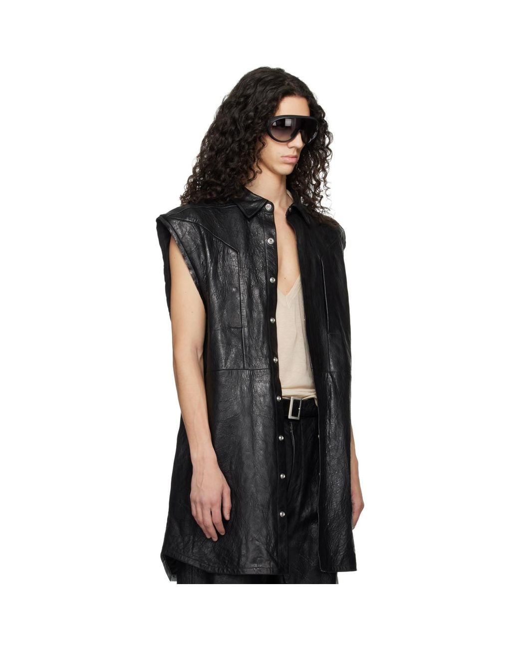 Rick Owens Black Temple Jumbo Outshirt Leather Vest for men