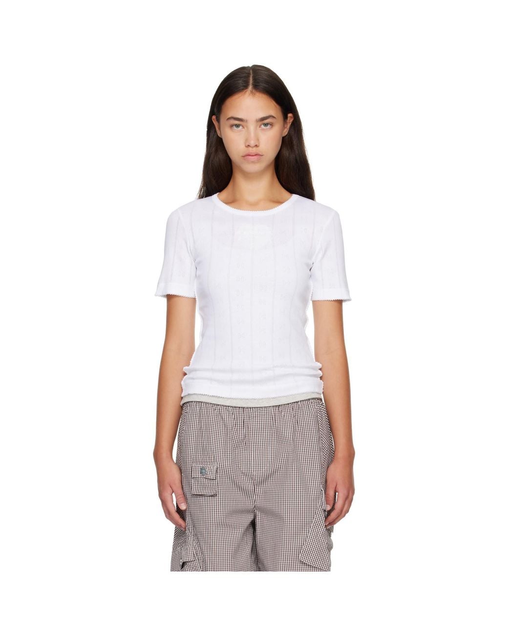Ganni White Pointelle Cotton T-Shirt