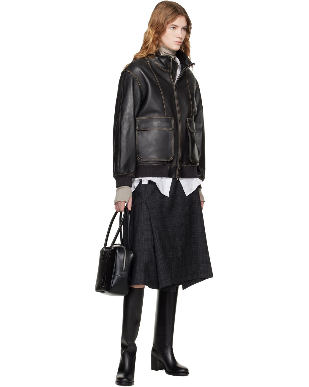 DUNST Black Stand Collared Leather Jacket