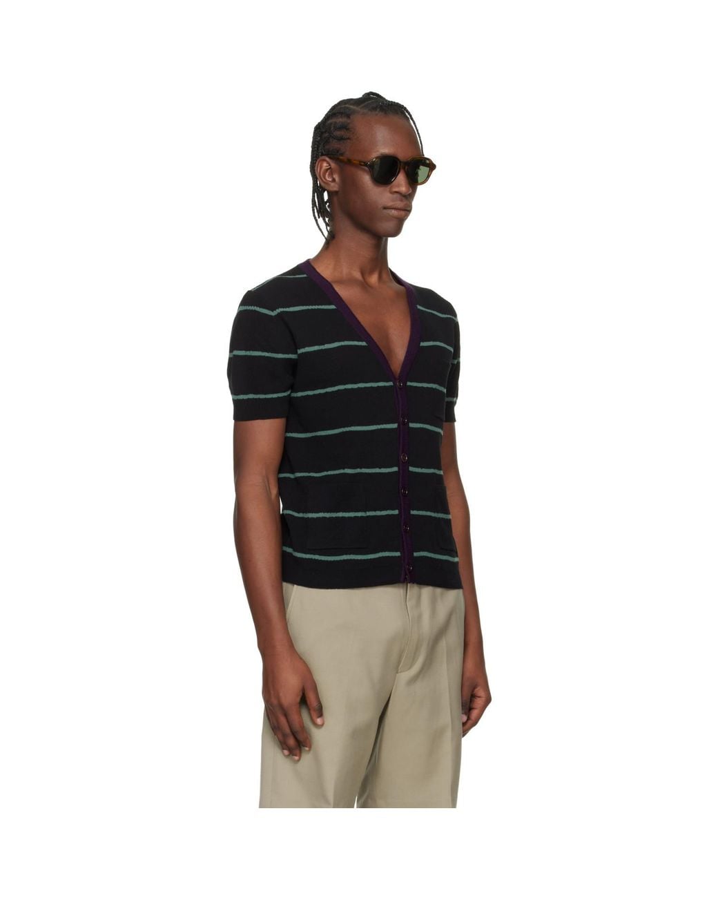 Dries Van Noten Black Striped Cardigan for men