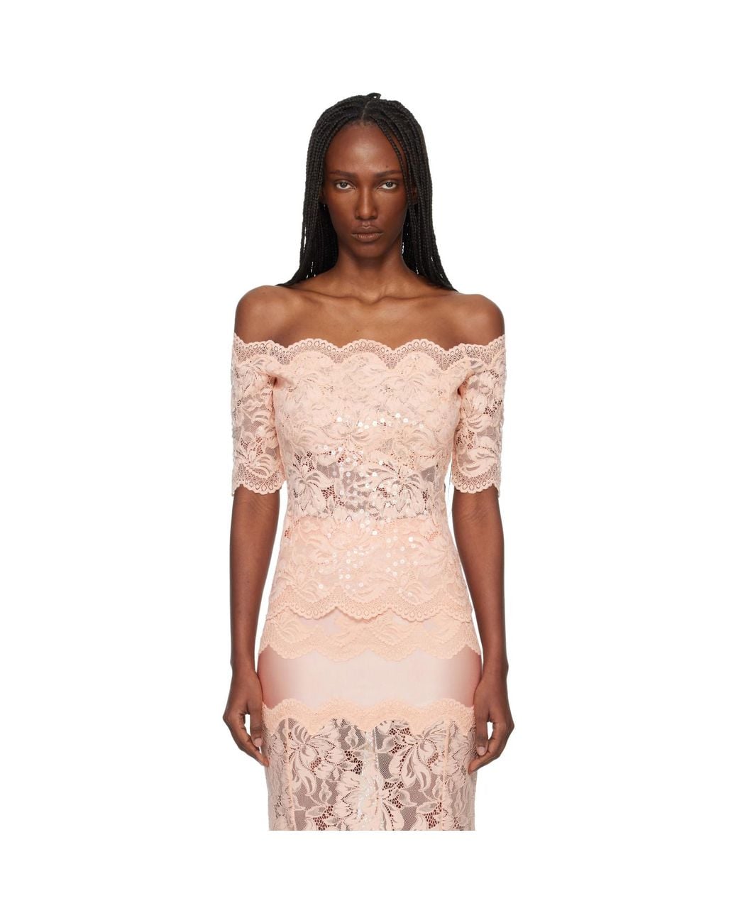 Rabanne Multicolor Off The Shoulder Lace Top