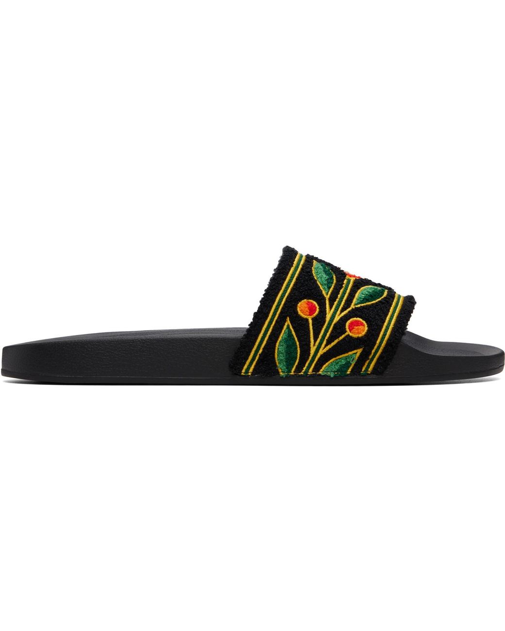 Casablanca Black Embroidered Terry Slides for men