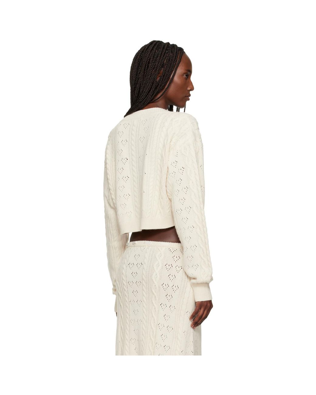 GUIZIO Black Off- Noah Wool Cable Crop Cardigan