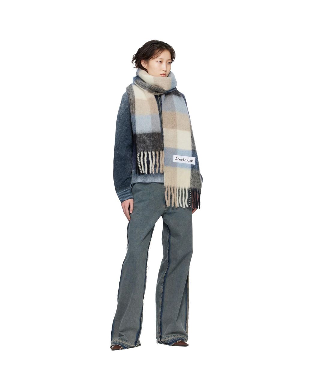 Acne Black Mohair Checked Scarf
