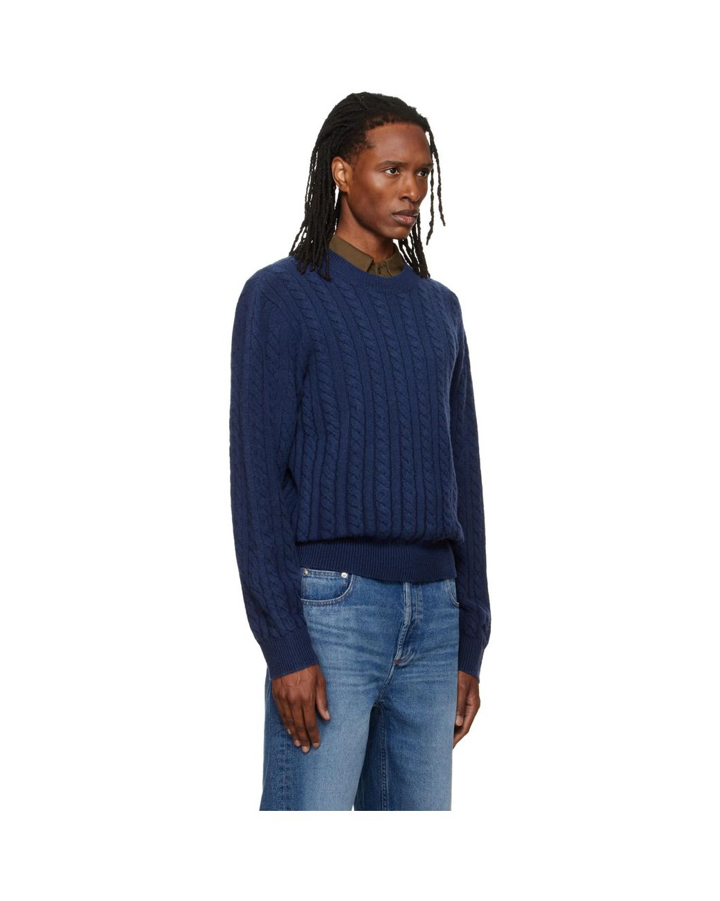 A.P.C. Blue Oversized Cable-Knit Sweater for men