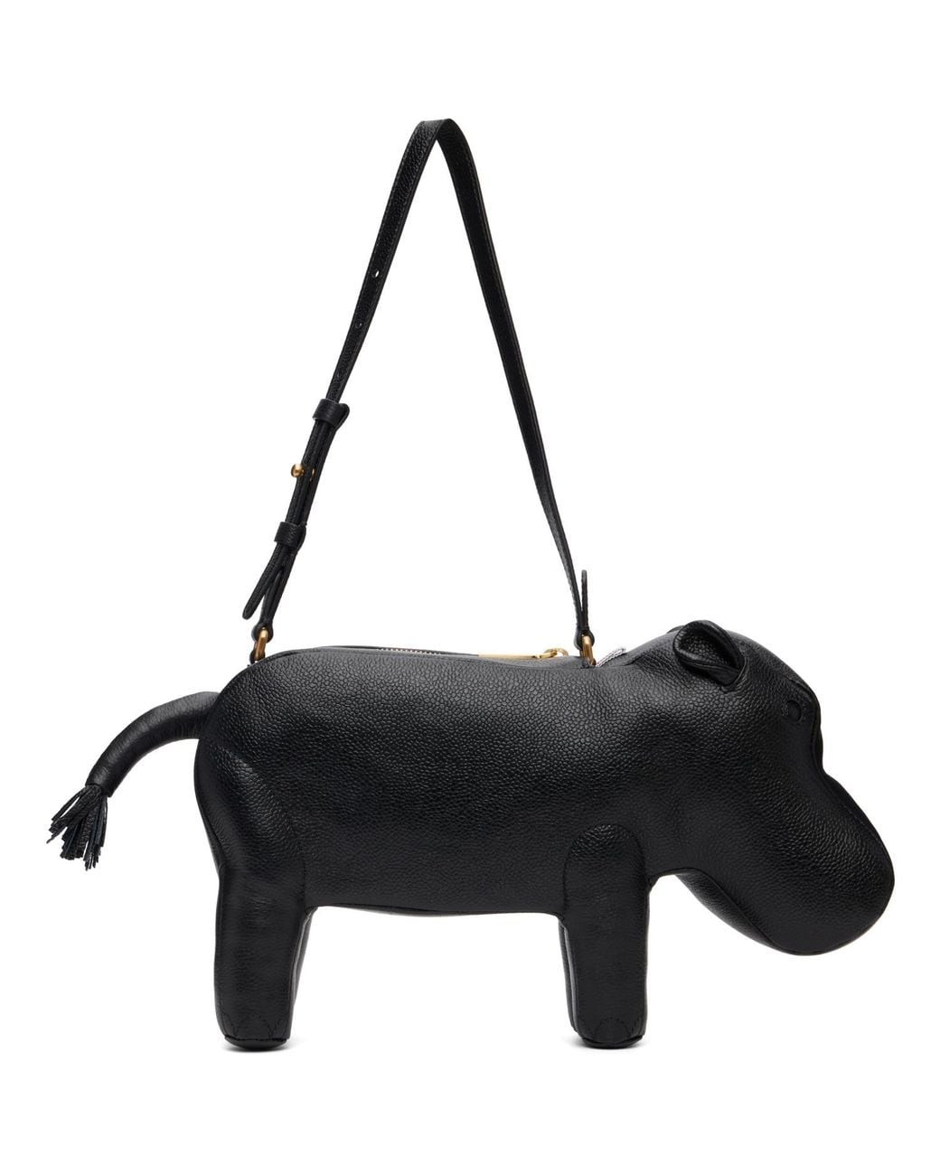 Thom Browne Black Pebble Grain Hippo Baguette Bag for men