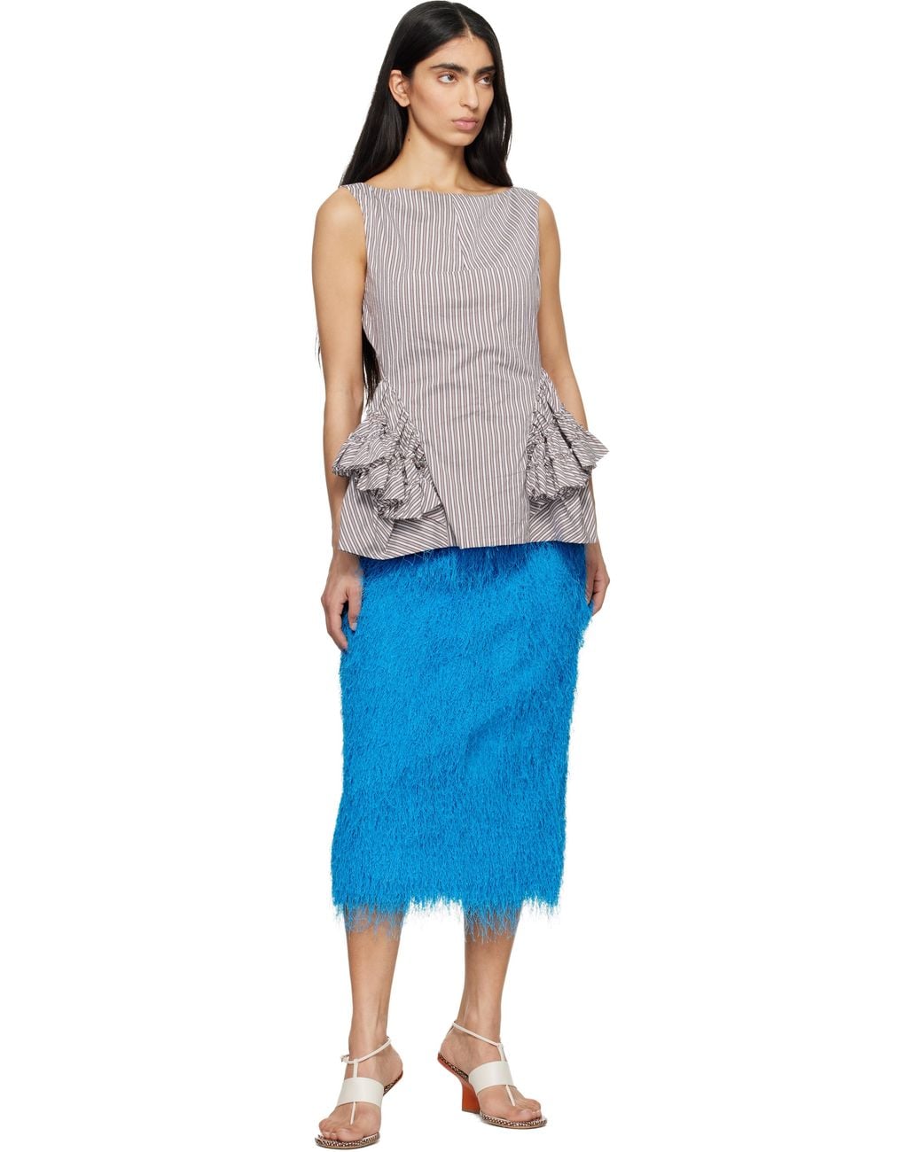 Dries Van Noten Blue Ruffled Peplum Blouse