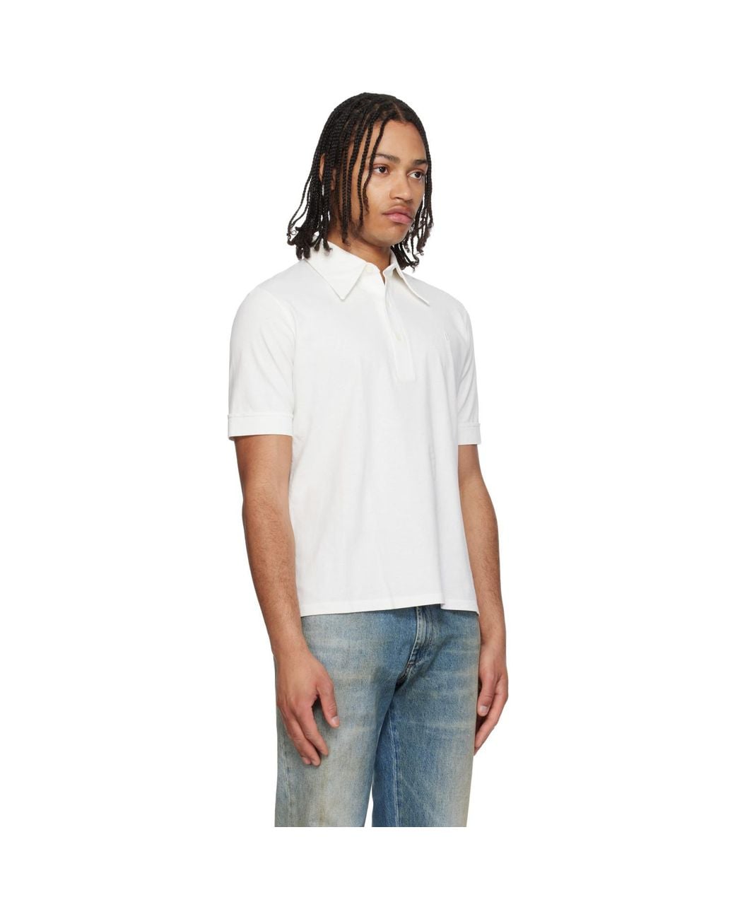 MM6 by Maison Margiela White Off- Embroidered-Logo Polo for men
