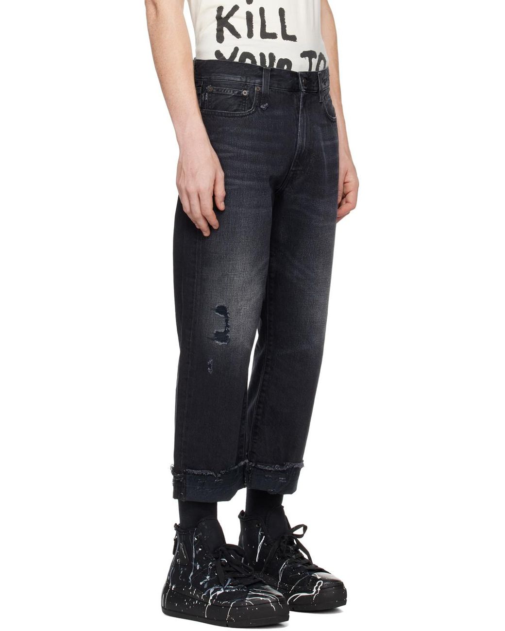 R13 Black Distressed Jeans for Men Lyst Australia