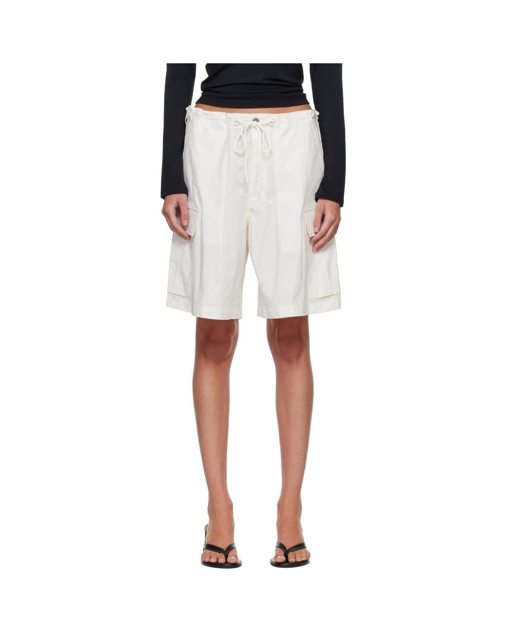 Skims White Woven Cotton Oversized Cargo Shorts