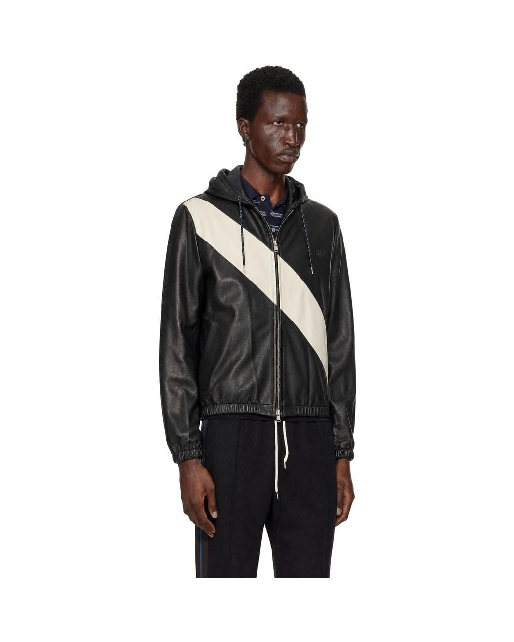 Wales Bonner Black Off- Vista Leather Anorak for men