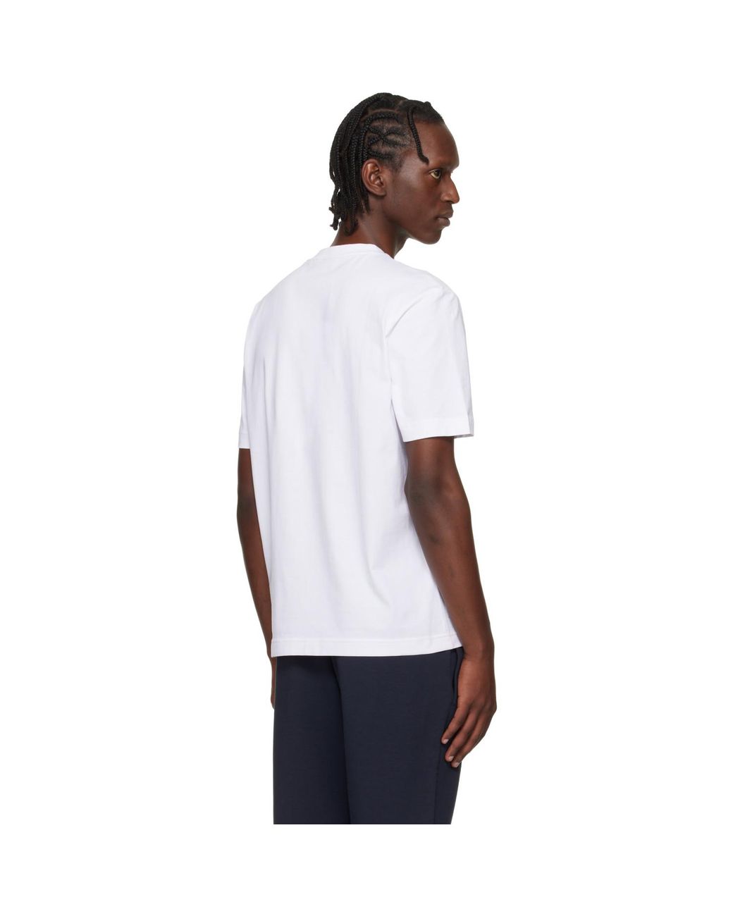 Boss White Contrast Logo Stretch-Cotton T-Shirt for men