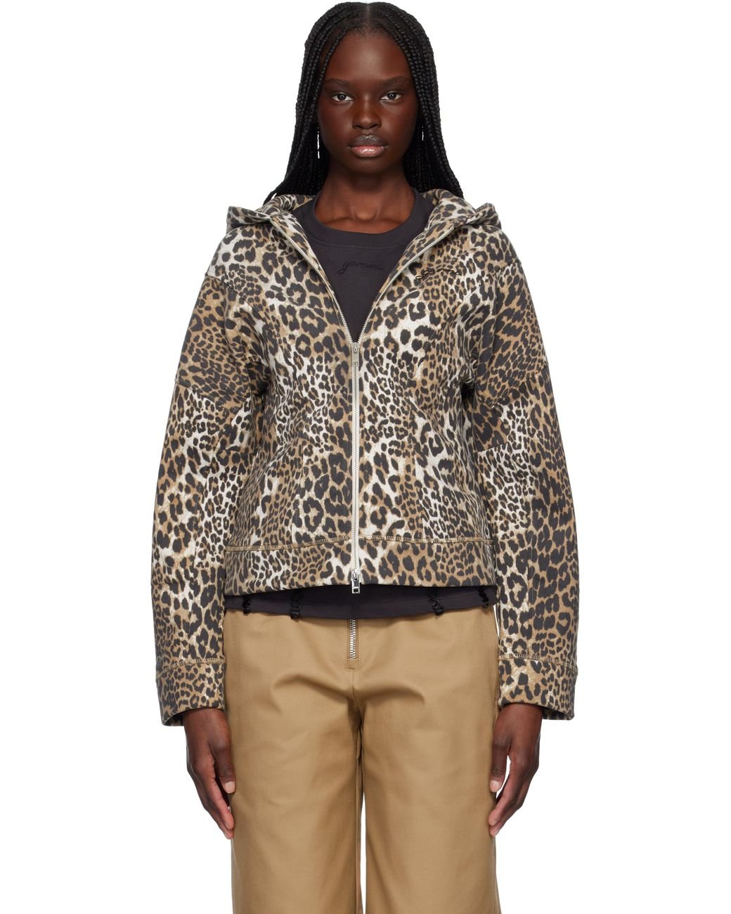 Ganni Heavy Fleece Zip Hoodie in Black | Lyst