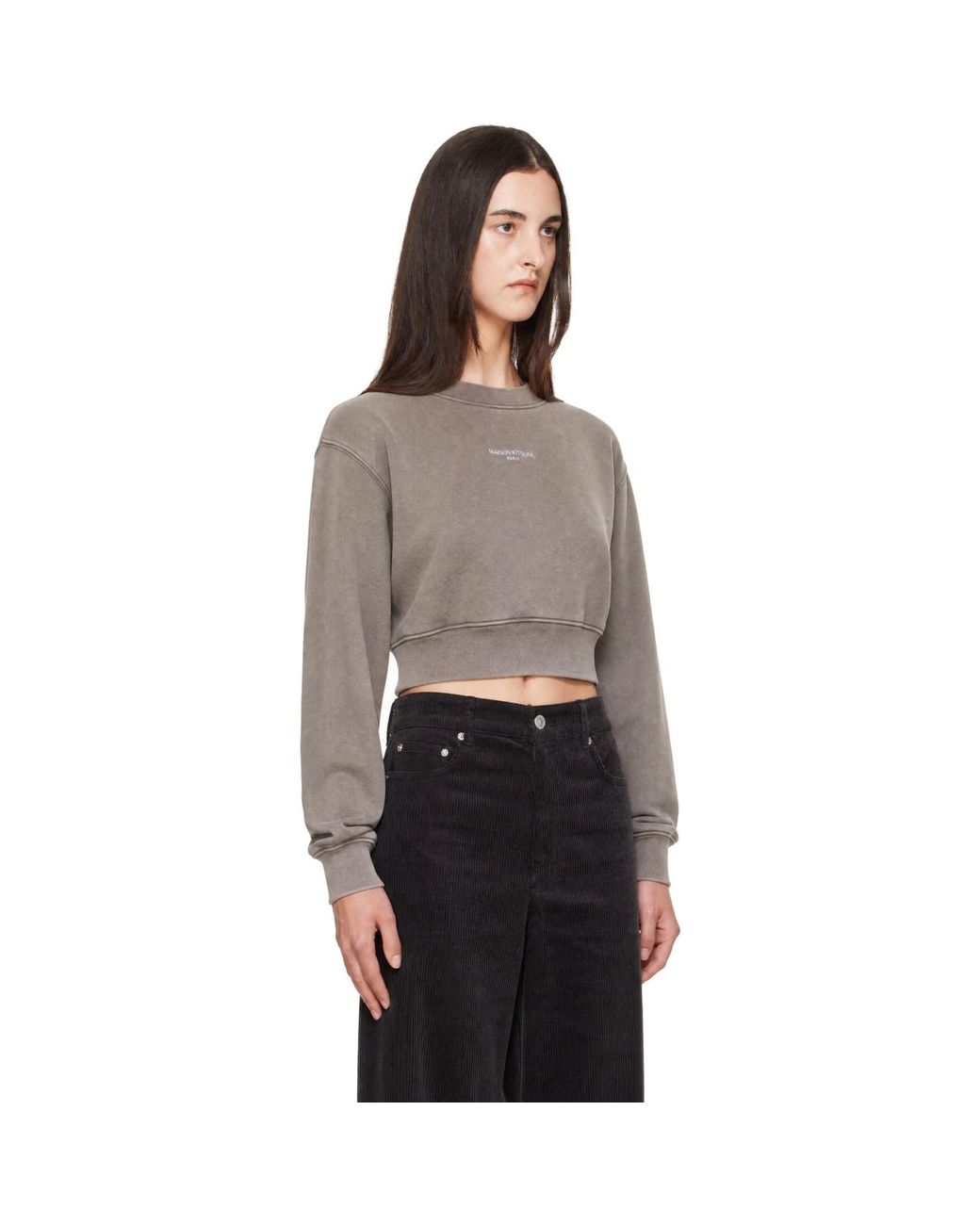 Pull Molletonné Écourté Gris À Logo Maison Kitsuné en coloris Gray