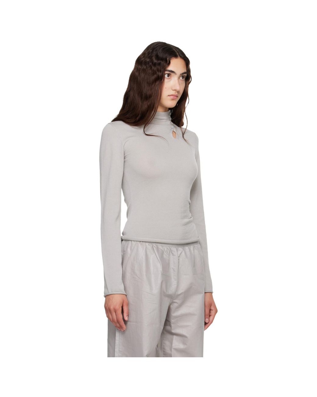 Helmut Lang Gray Button Turtleneck