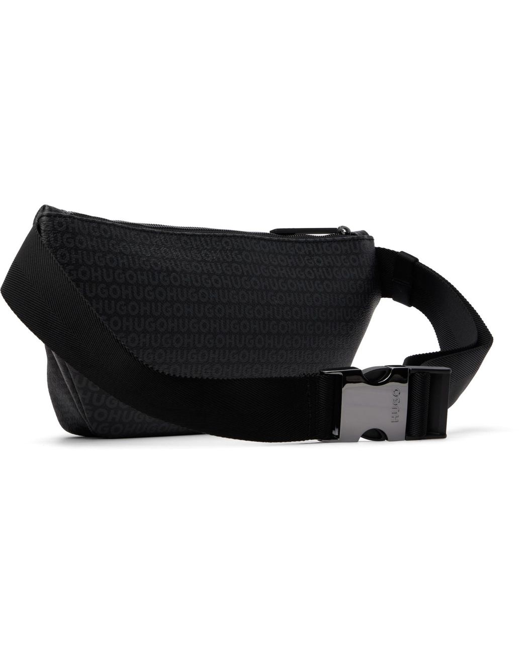 HUGO Black Grained Faux-Leather Belt Bag for men