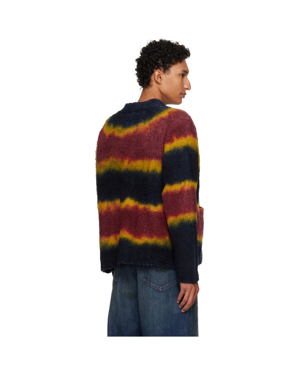 Sacai Black Burgundy Chusen-Dyed Knit Cardigan for men