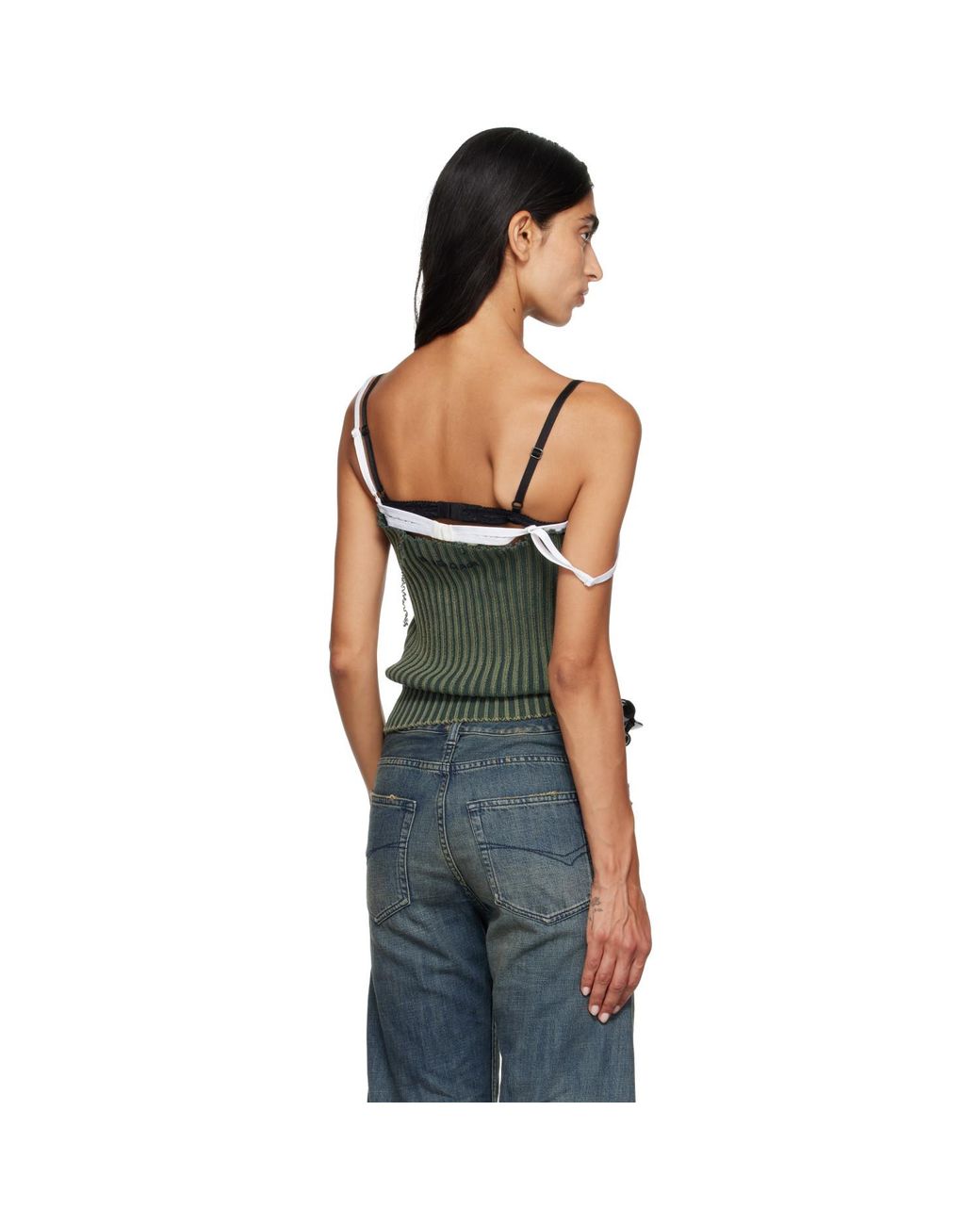 Balenciaga Green Patched Cotton Hybrid Cable Knit Tank Top