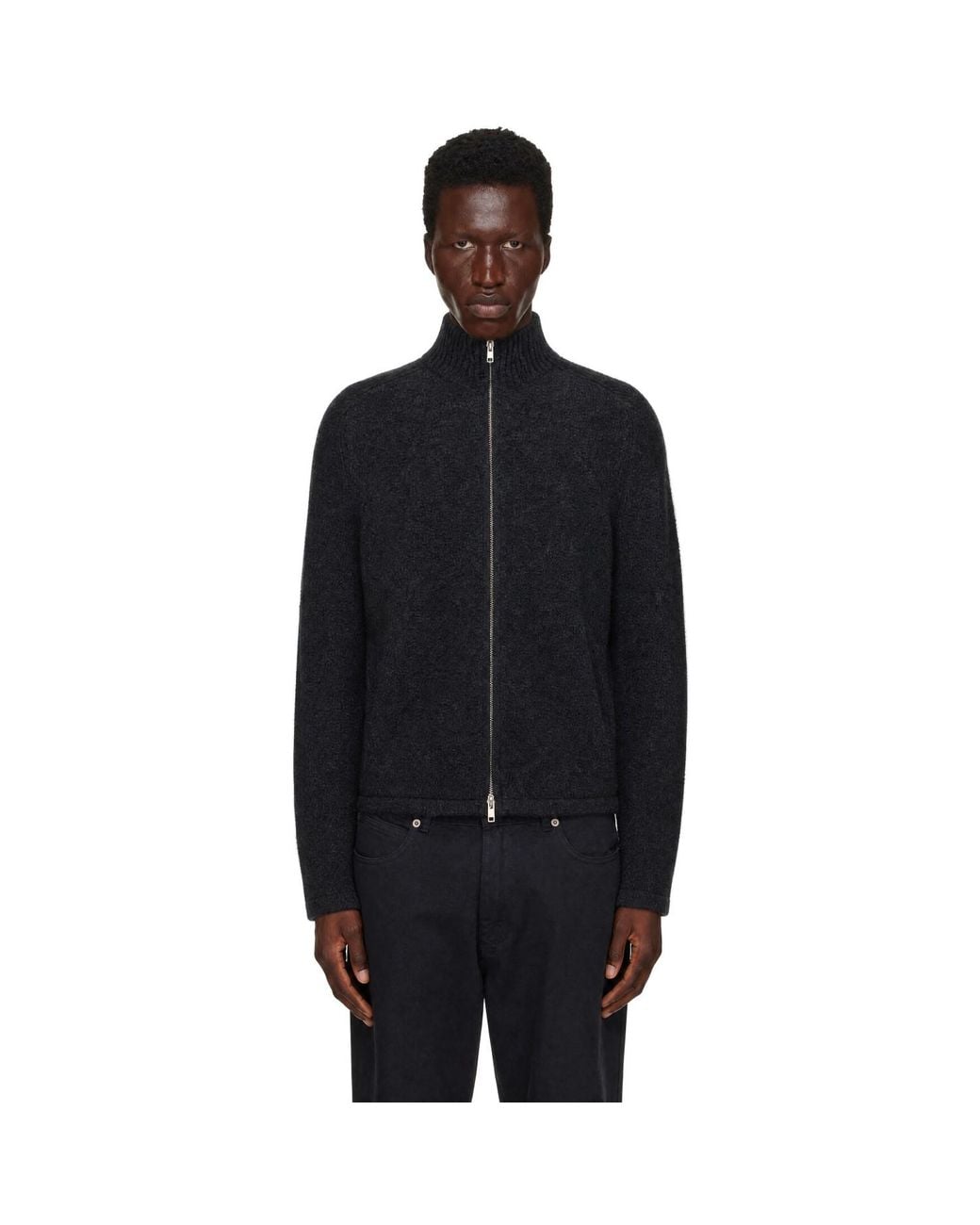 Palmes Black Knitted Zip Sweater for men